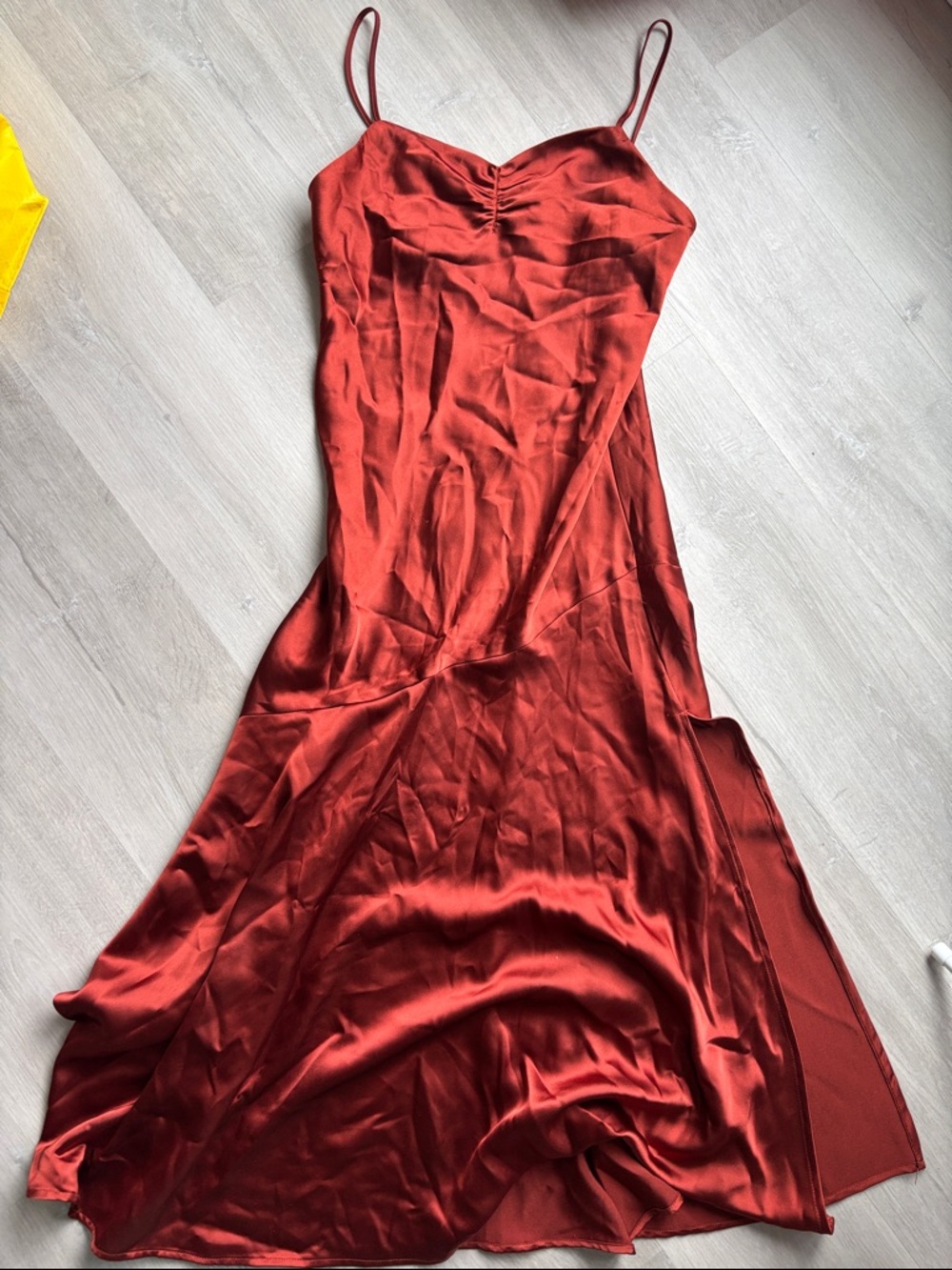 Topshop Satin Slip Midi Dress in Rust